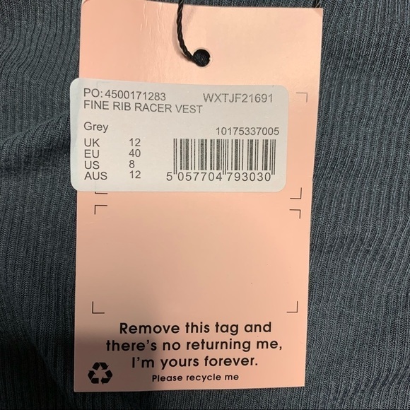 Missguided New With Tags fine rib racer vest in charcoal size 8 - Picture 14 of 16